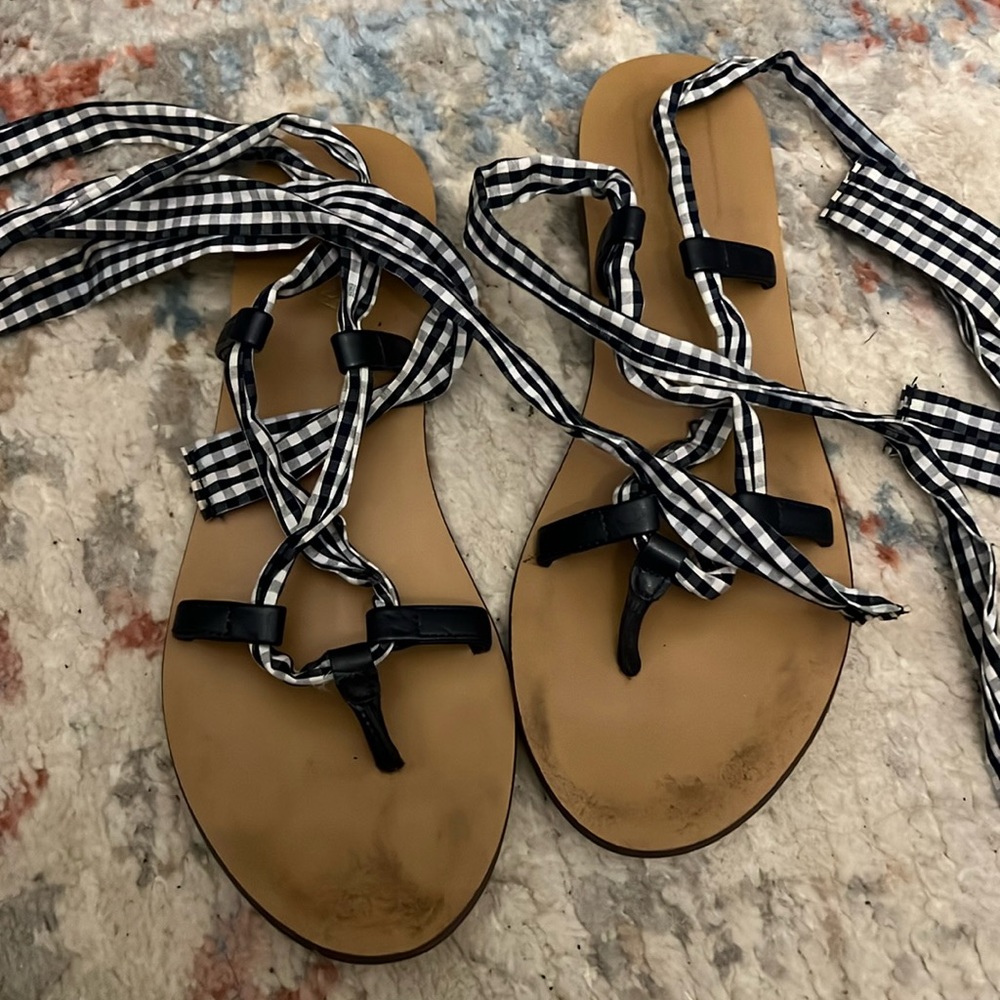 Jcrew tie gingham sandals